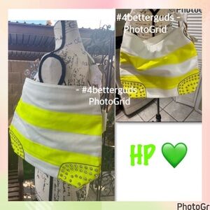 New Handbag Republic Bright Bold Neon Wide Stripe Rhinestone Detail Shoulder Bag